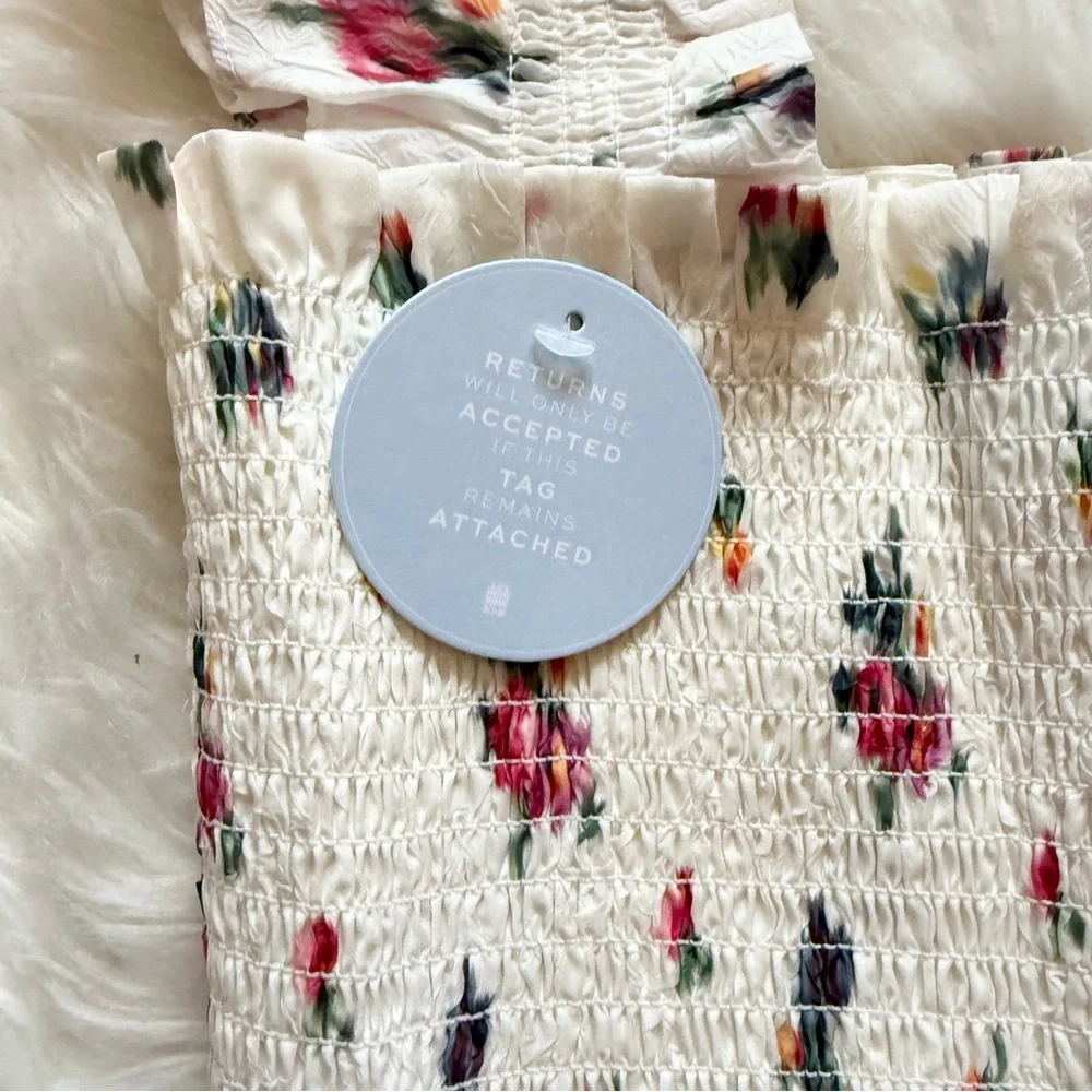 New! HILL HOUSE Ellie Floral Midi Nap Dress in Ivory Crushed Taffeta Ikat - Picture 11 of 15